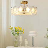 Floral Glass Ceiling Light  Textured Clear Shade Gold Finish - Detailed view