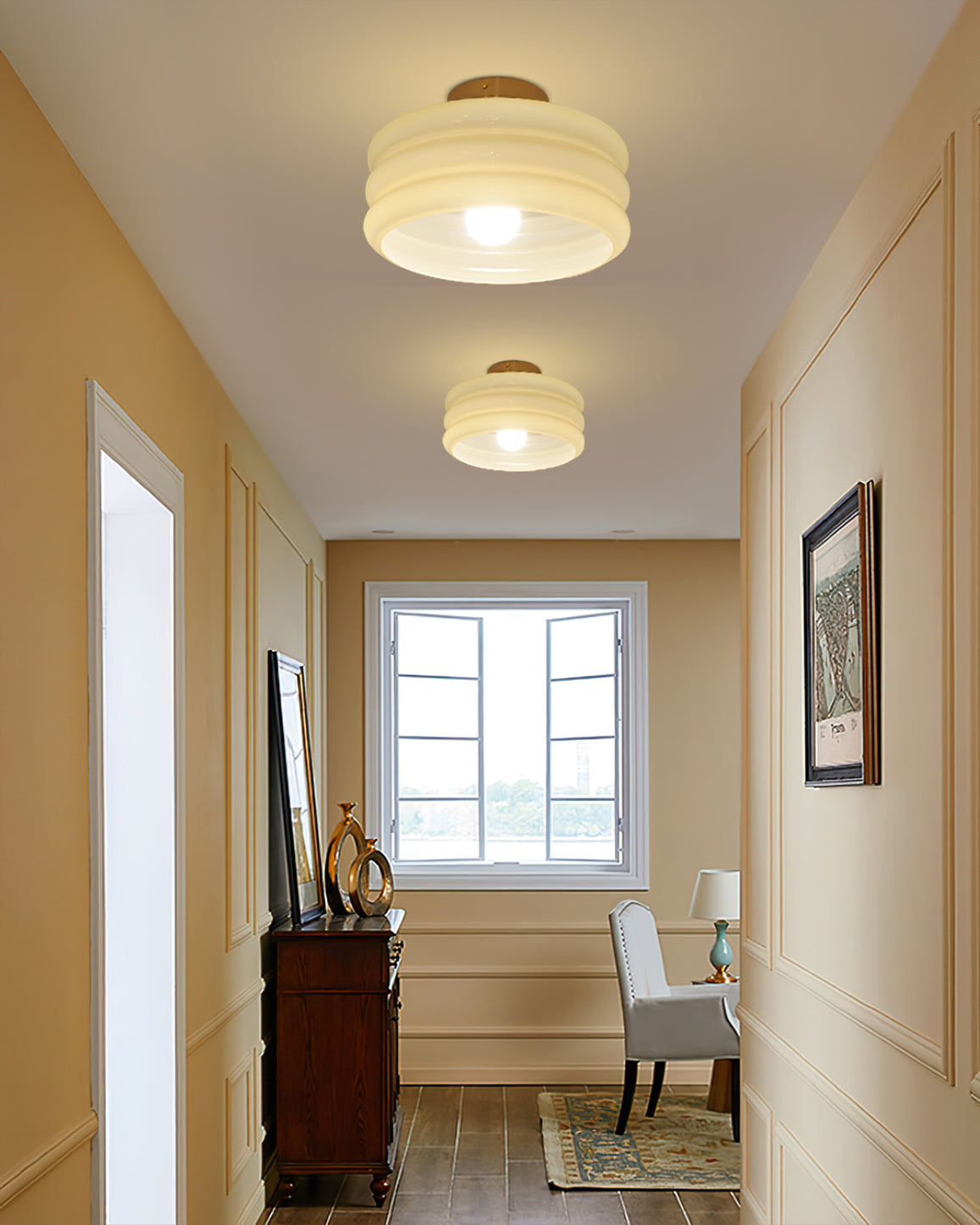 Art Deco Ceiling Light  Ribbed Glass Shade with Brass Mount - Product detail 6