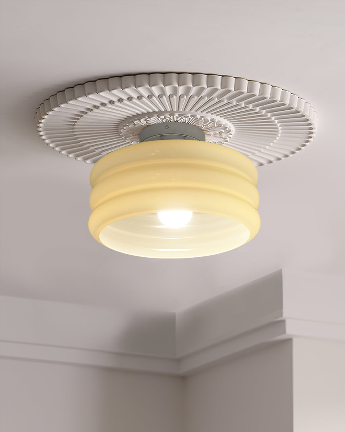 Art Deco Ceiling Light  Ribbed Glass Shade with Brass Mount - Product detail 7