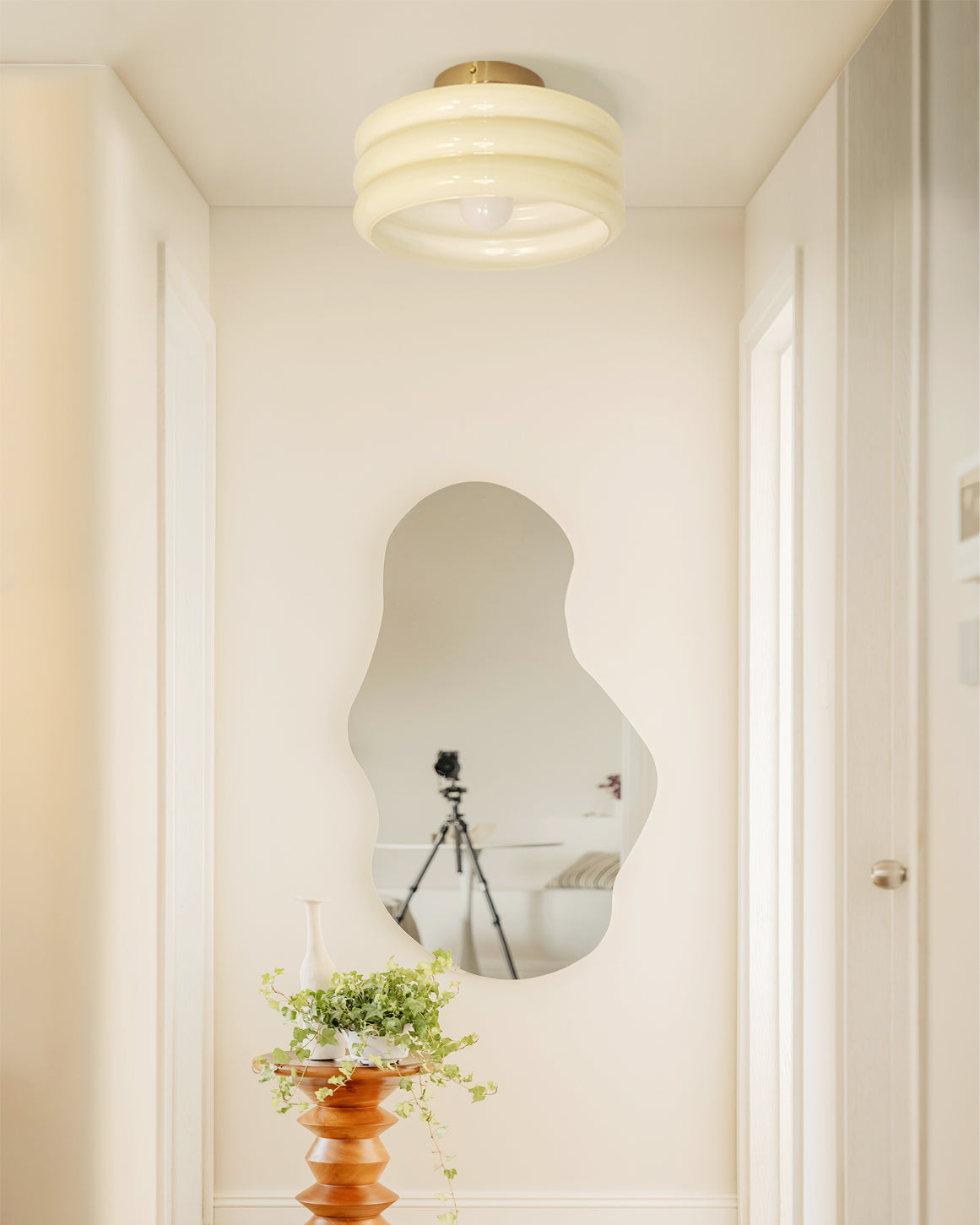 Art Deco Ceiling Light  Ribbed Glass Shade with Brass Mount - Product example