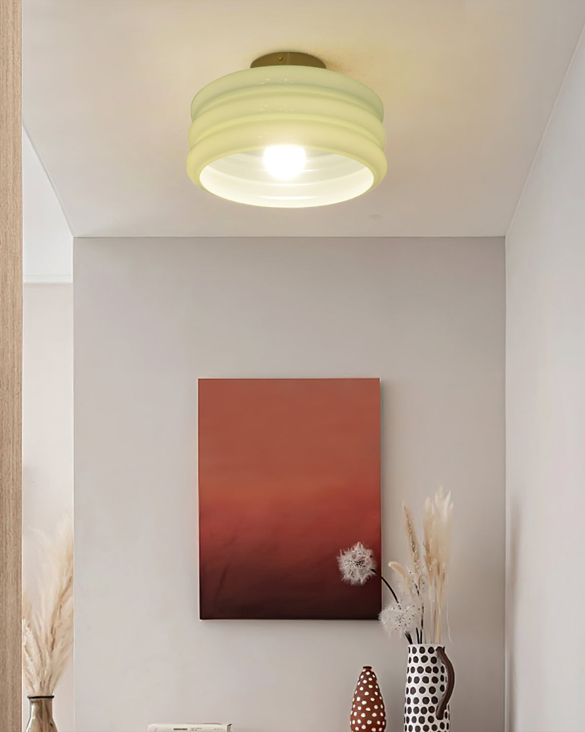 Art Deco Ceiling Light  Ribbed Glass Shade with Brass Mount - Product detail 4