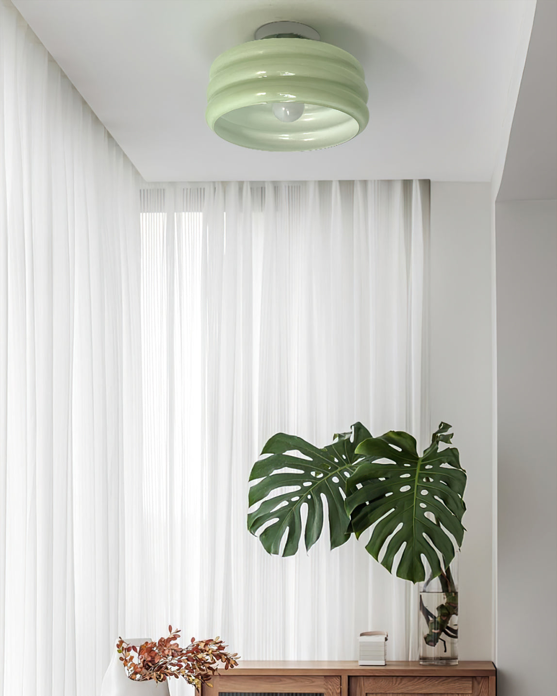 Art Deco Ceiling Light  Ribbed Glass Shade with Brass Mount - Product detail 5