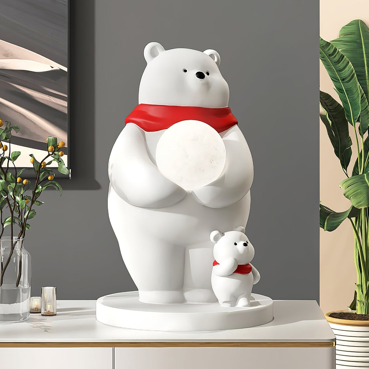 Kids Polar Bear Table Lamp  LED Night Light with Baby Bear Design - Detailed view