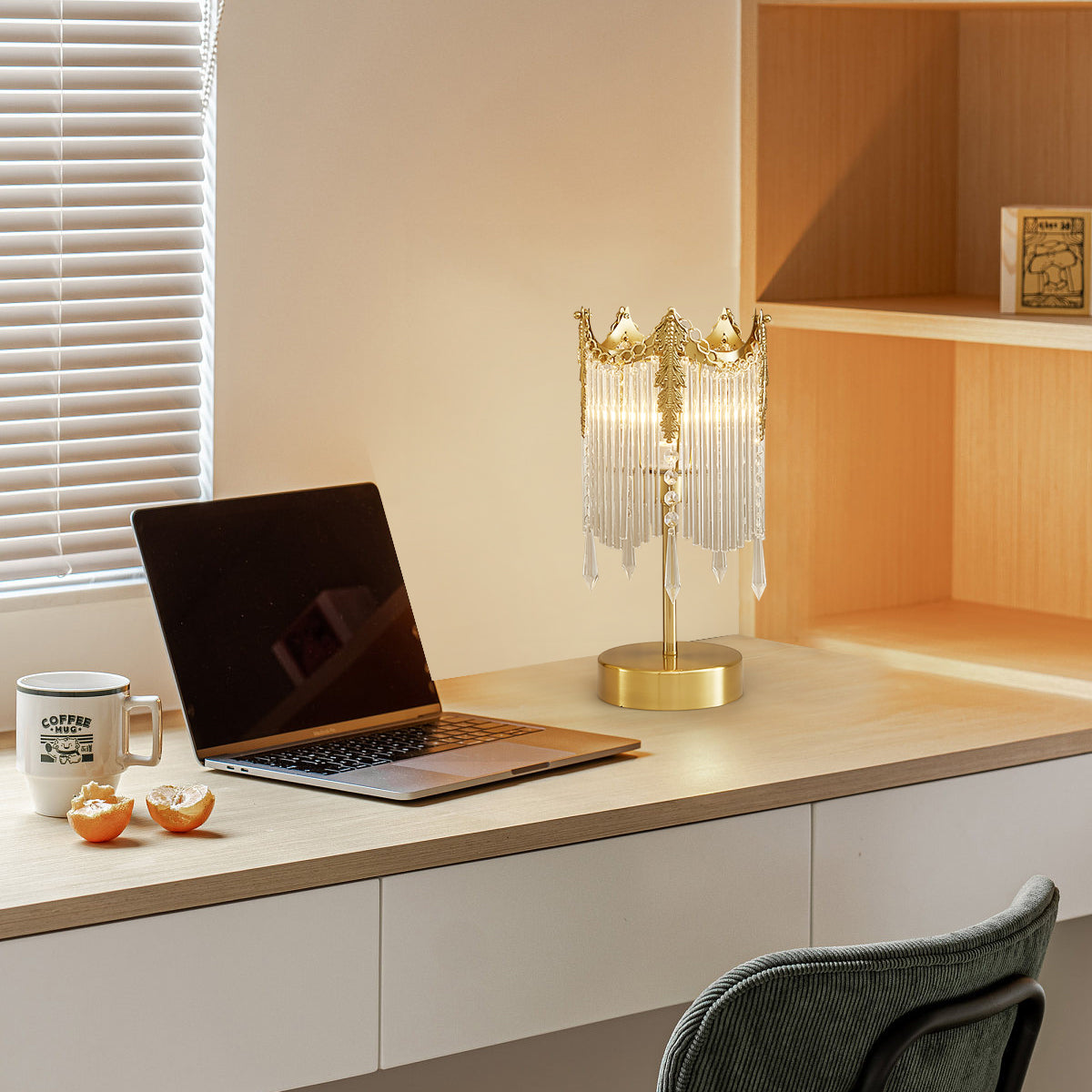 Crystal Table Lamp  Crown Design With Glass Pendants - Product example