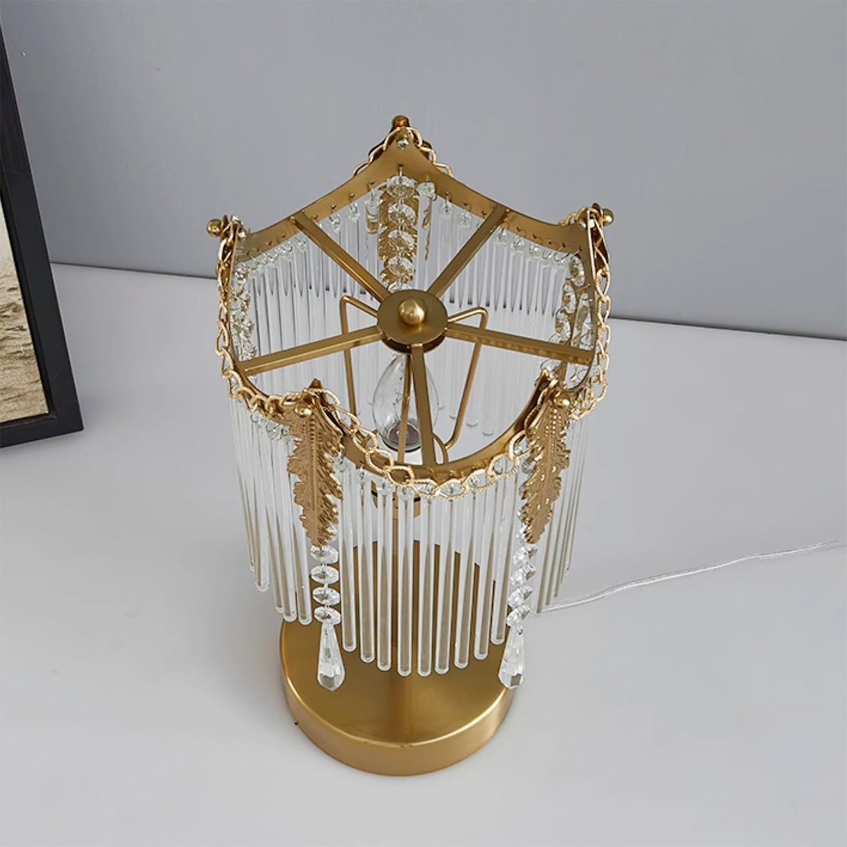 Crystal Table Lamp  Crown Design With Glass Pendants - Product detail 8