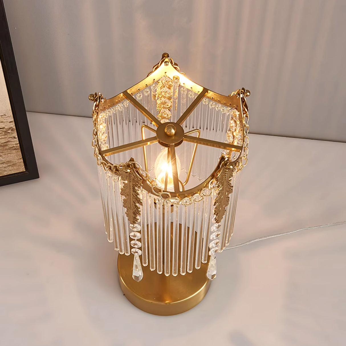 Crystal Table Lamp  Crown Design With Glass Pendants - Product detail 9