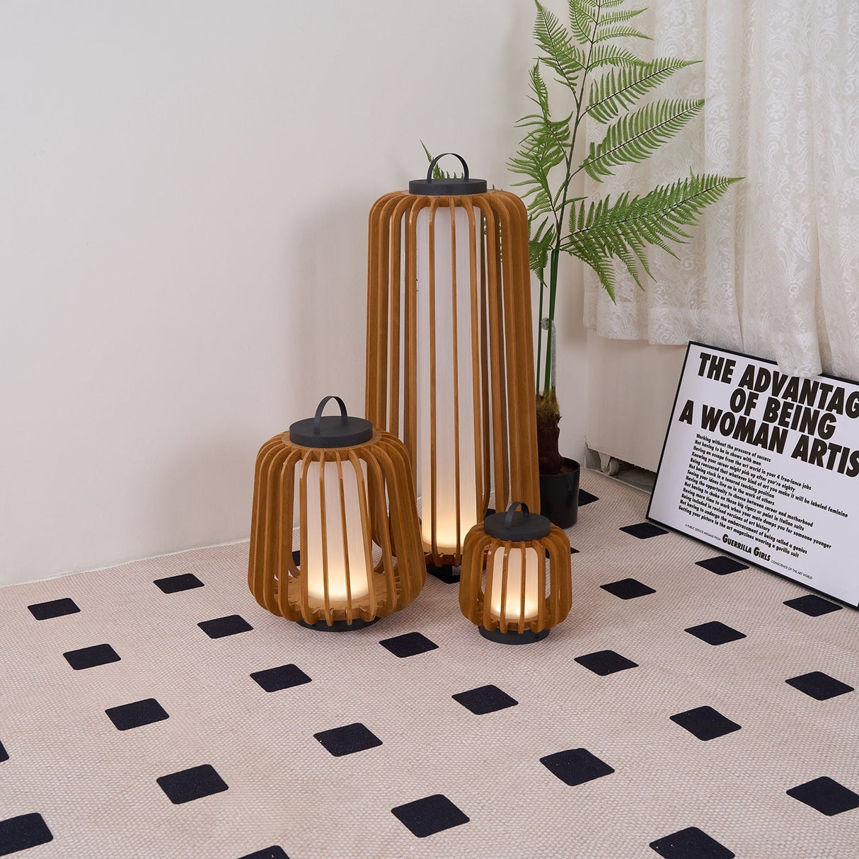Modern Outdoor Table Lamp  Wood Slat Lantern Design - Product detail 19