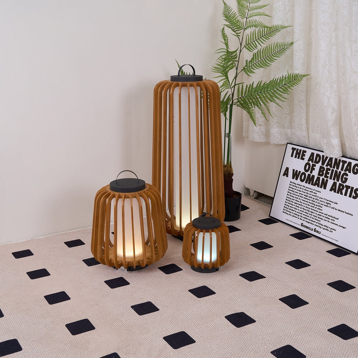 Modern Outdoor Table Lamp  Wood Slat Lantern Design - Product detail 16