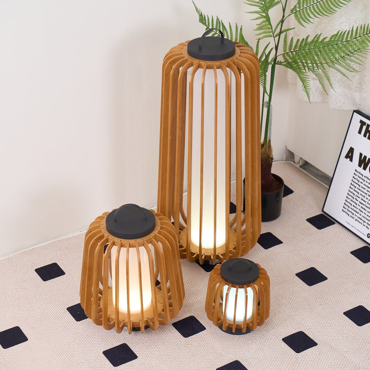 Modern Outdoor Table Lamp  Wood Slat Lantern Design - Product detail 12