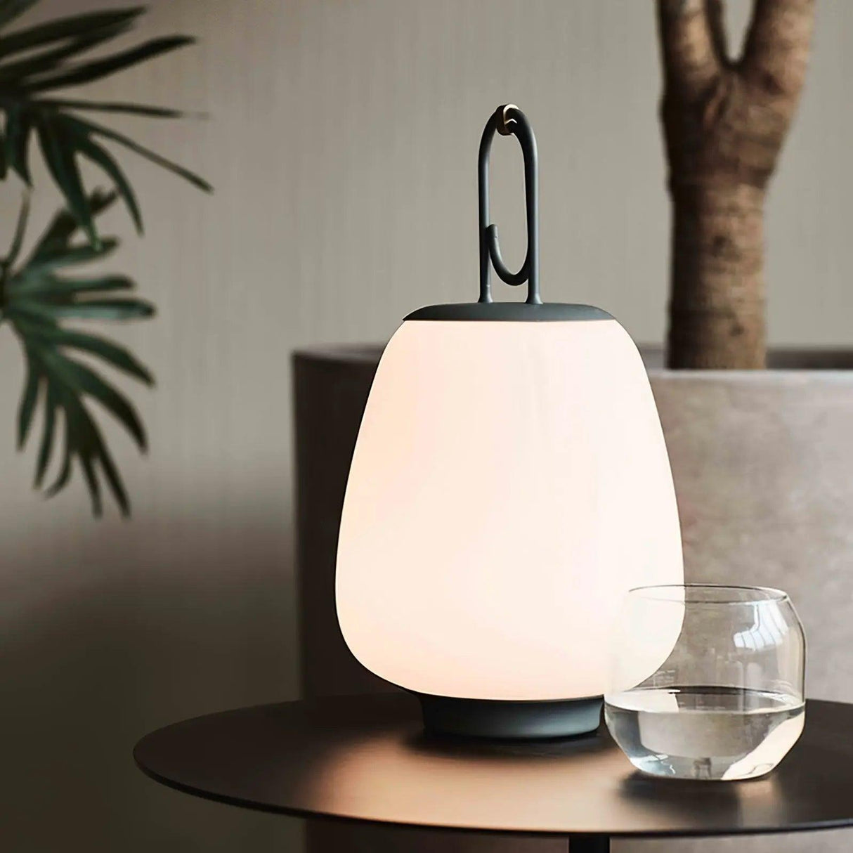 Portable Lantern Table Lamp  Japandi Style Glass Design - Detailed view