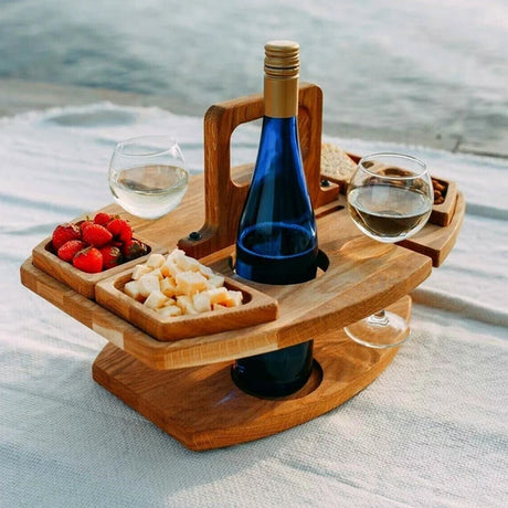 Portable Wine Picnic Table  Hardwood Serving Board With Glass Holders - Product showcase
