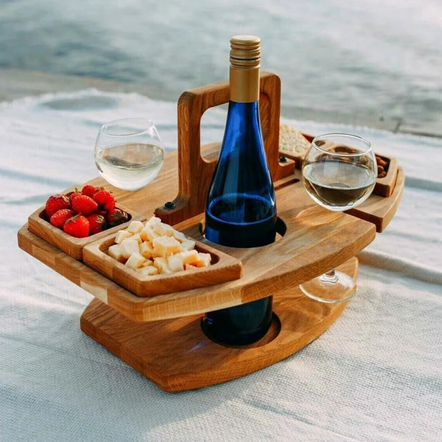 Portable Wine Picnic Table  Hardwood Serving Board With Glass Holders - Product showcase