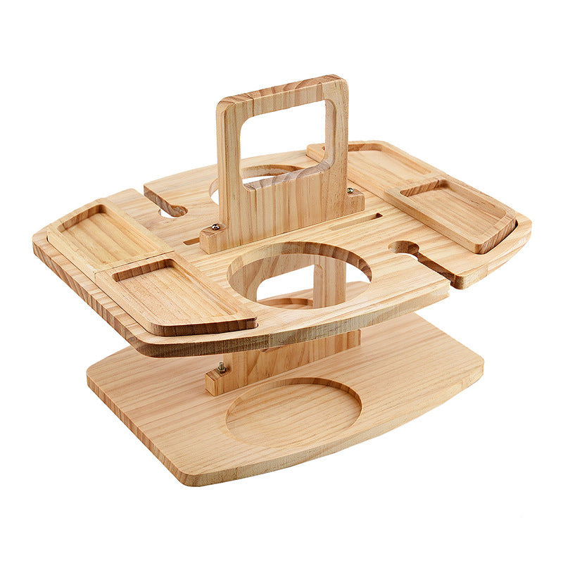 Portable Wine Picnic Table  Hardwood Serving Board With Glass Holders - Detailed view