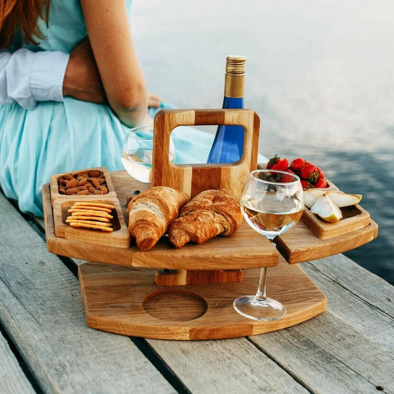 Portable Wine Picnic Table  Hardwood Serving Board With Glass Holders - Product example
