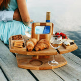 Portable Wine Picnic Table  Hardwood Serving Board With Glass Holders - Product example