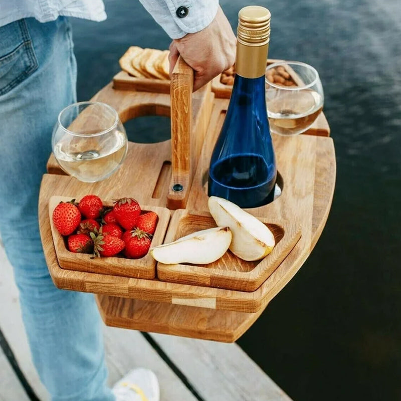 Portable Wine Picnic Table  Hardwood Serving Board With Glass Holders - Product detail 4