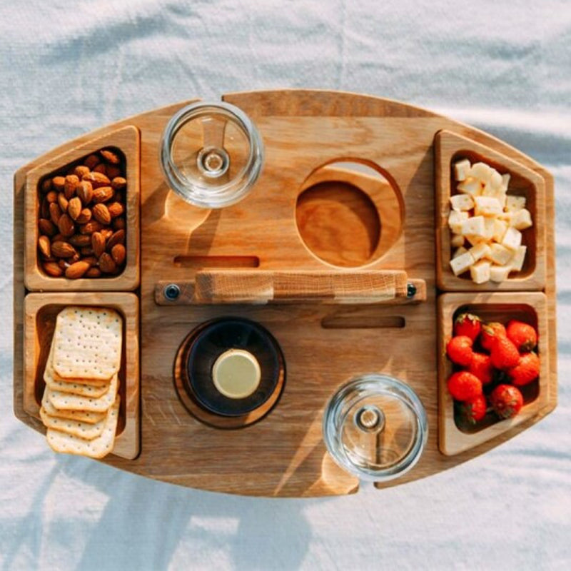 Portable Wine Picnic Table  Hardwood Serving Board With Glass Holders - Product detail 5