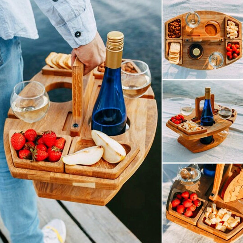 Portable Wine Picnic Table  Hardwood Serving Board With Glass Holders - Product detail 6