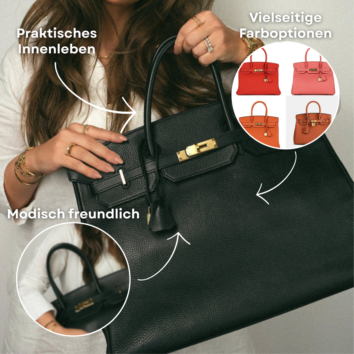 Classic Leather Tote Bag  Gold Hardware Lock Detail - Product example