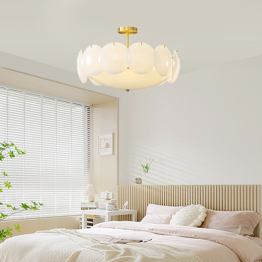 Modern Glass Ceiling Light  Brass Frame With Circular Accents - Detailed view