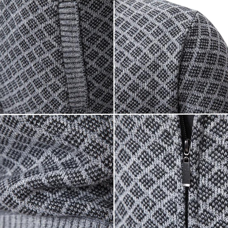 Mens Geometric Zip Sweater  Diamond Pattern Knit Design - Product example
