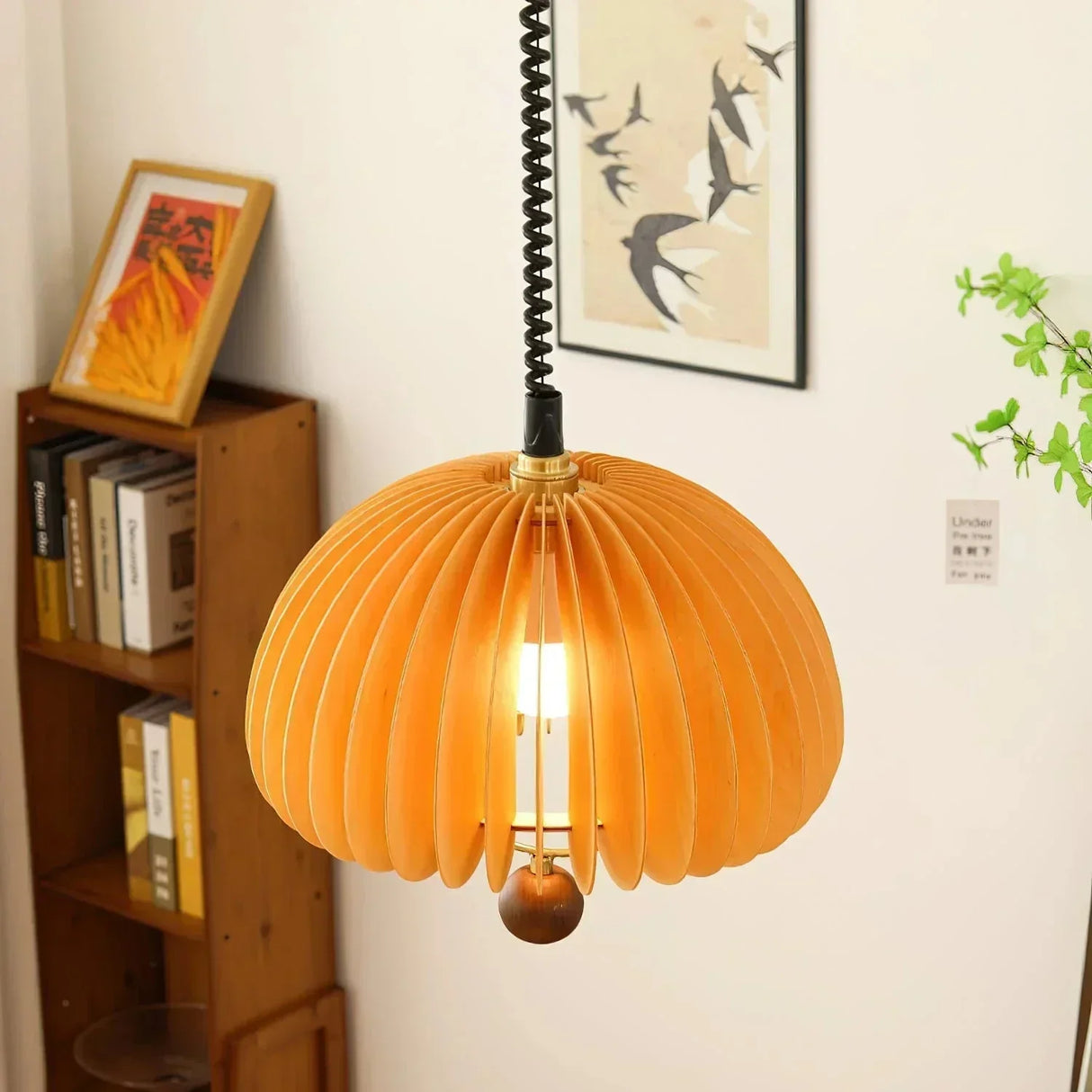 Modern Pendant Light  Orange Dome Slat Design - Product example