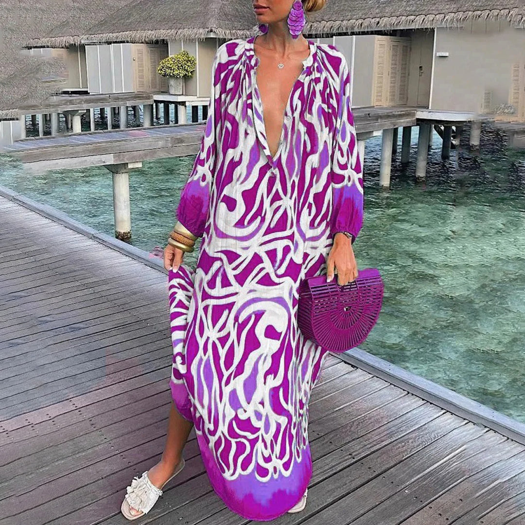 Boho Summer Maxi Dress  Green Abstract Print Design - Product detail 9
