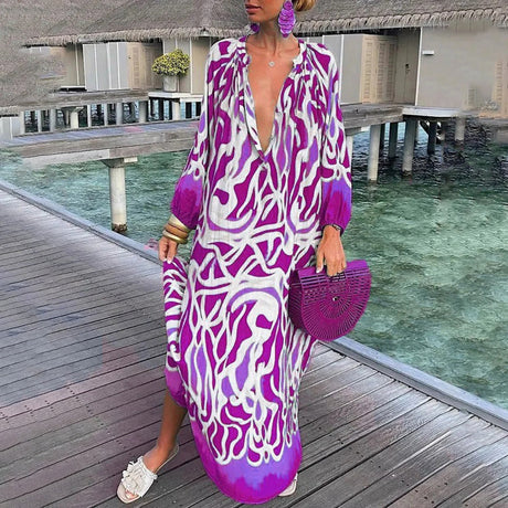 Boho Summer Maxi Dress  Green Abstract Print Design - Product detail 9