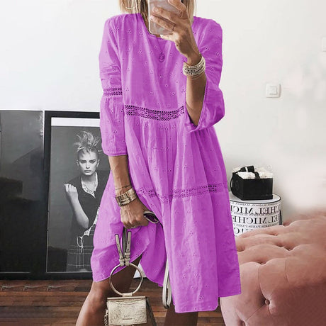 Cotton Lace Summer Dress  Embroidered Floral Eyelet Design - Product detail 10