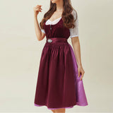 Traditional Dirndl Dress  Purple Velvet with Embellished Apron - Detailed view