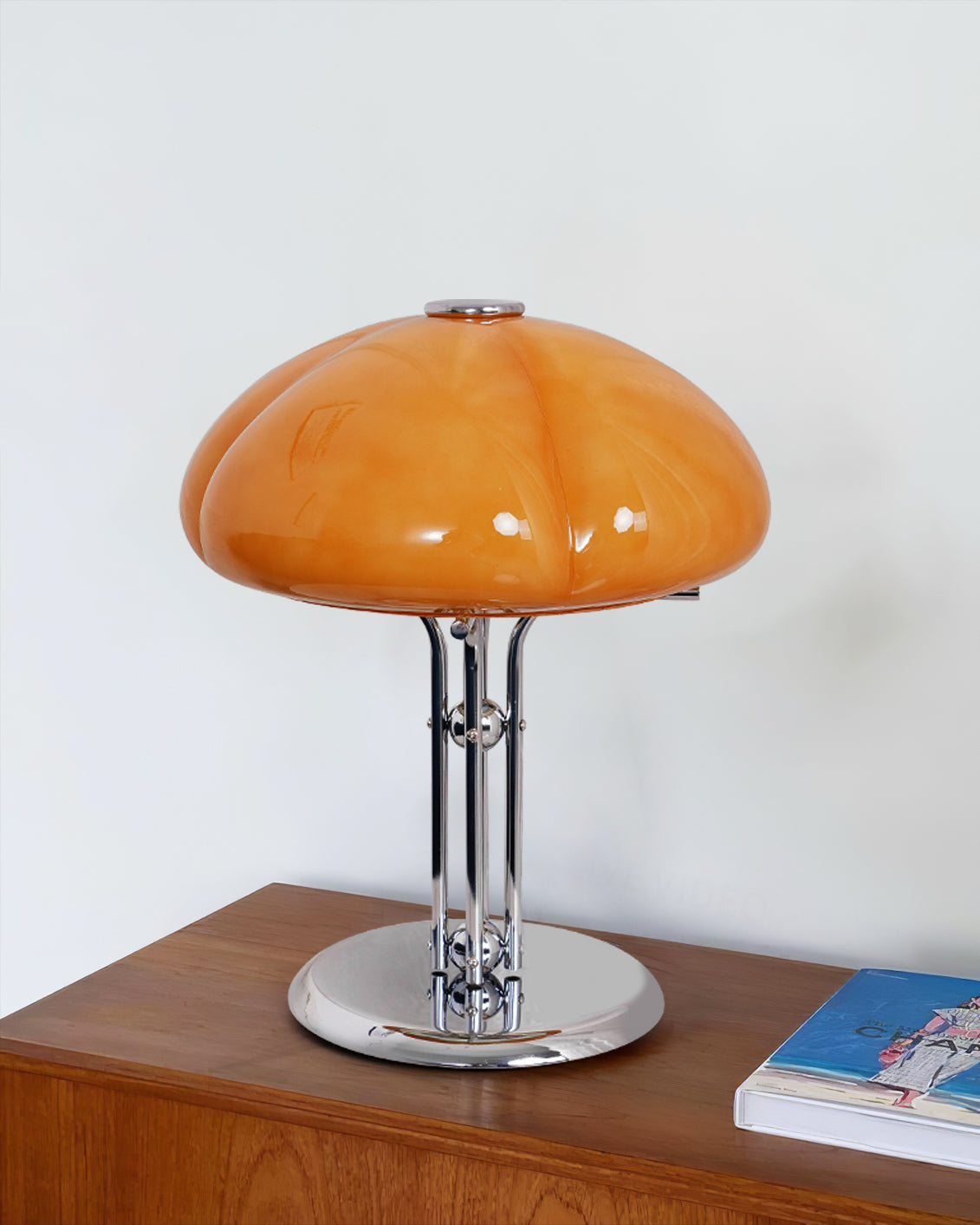 Retro Glass Desk Lamp  Orange Mushroom Shade Chrome Base - Product detail 6