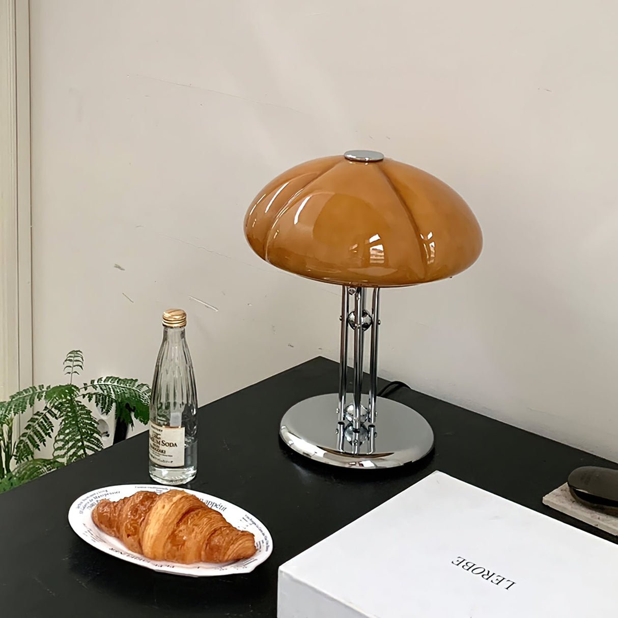 Retro Glass Desk Lamp  Orange Mushroom Shade Chrome Base - Product detail 19