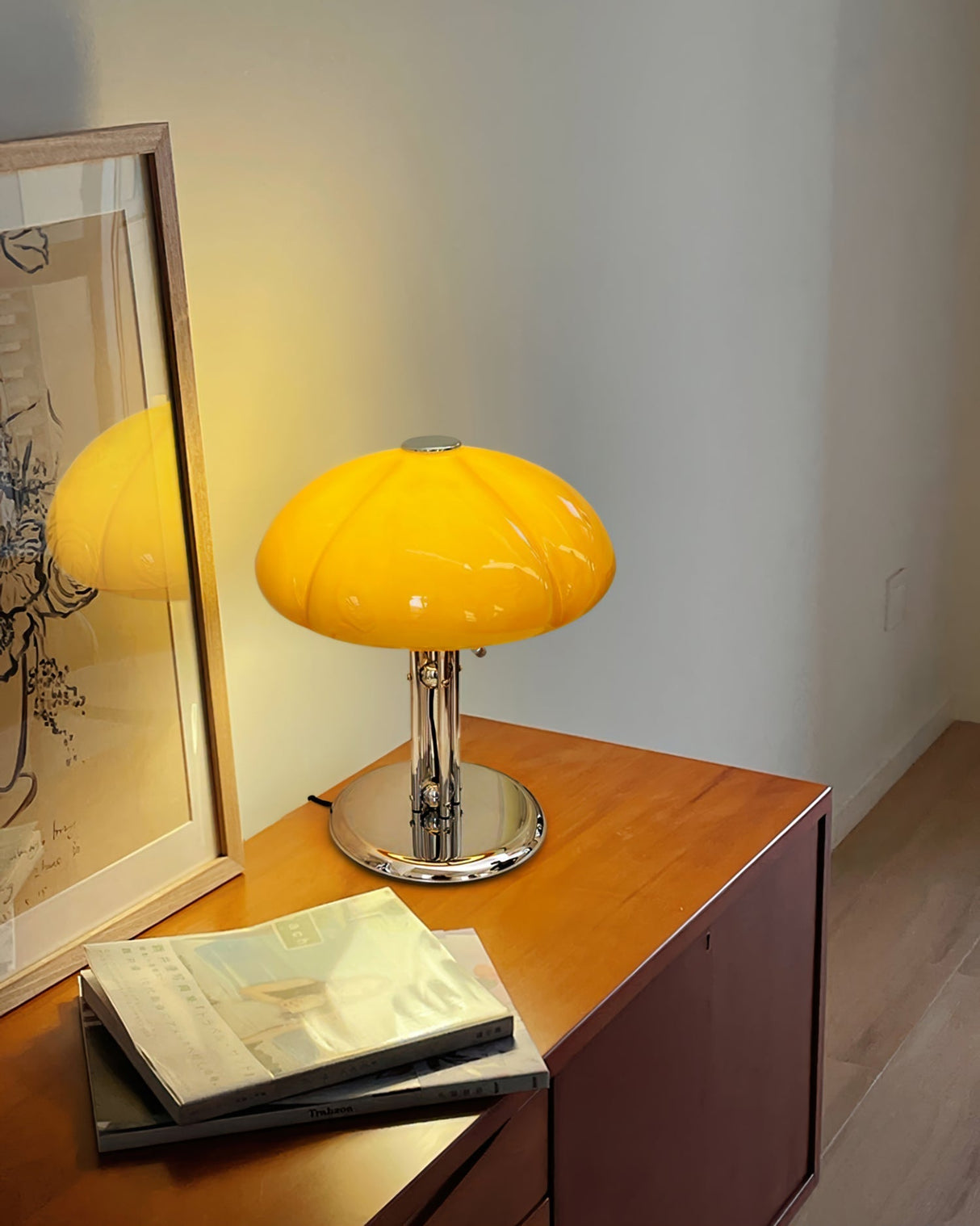 Retro Glass Desk Lamp  Orange Mushroom Shade Chrome Base - Product detail 15