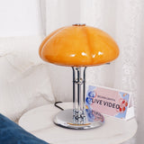 Retro Glass Desk Lamp  Orange Mushroom Shade Chrome Base - Detailed view