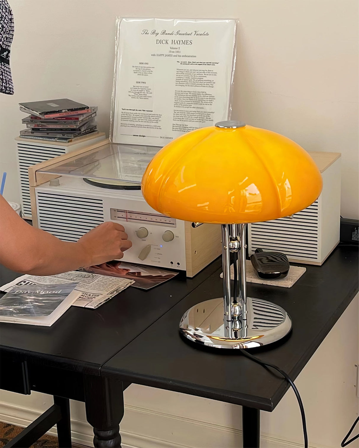 Retro Glass Desk Lamp  Orange Mushroom Shade Chrome Base - Product detail 9