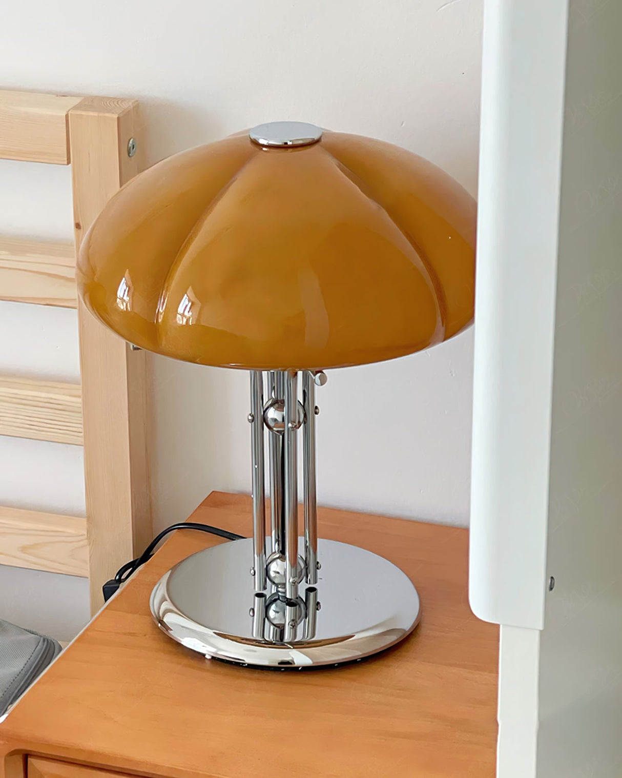 Retro Glass Desk Lamp  Orange Mushroom Shade Chrome Base - Product detail 5