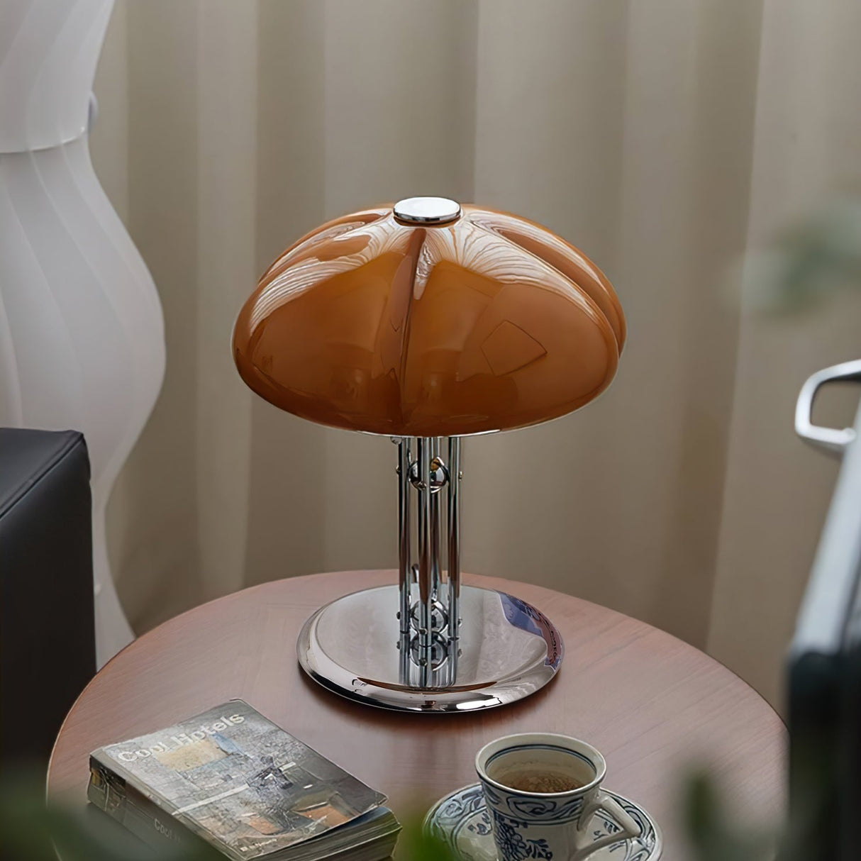 Retro Glass Desk Lamp  Orange Mushroom Shade Chrome Base - Product detail 21