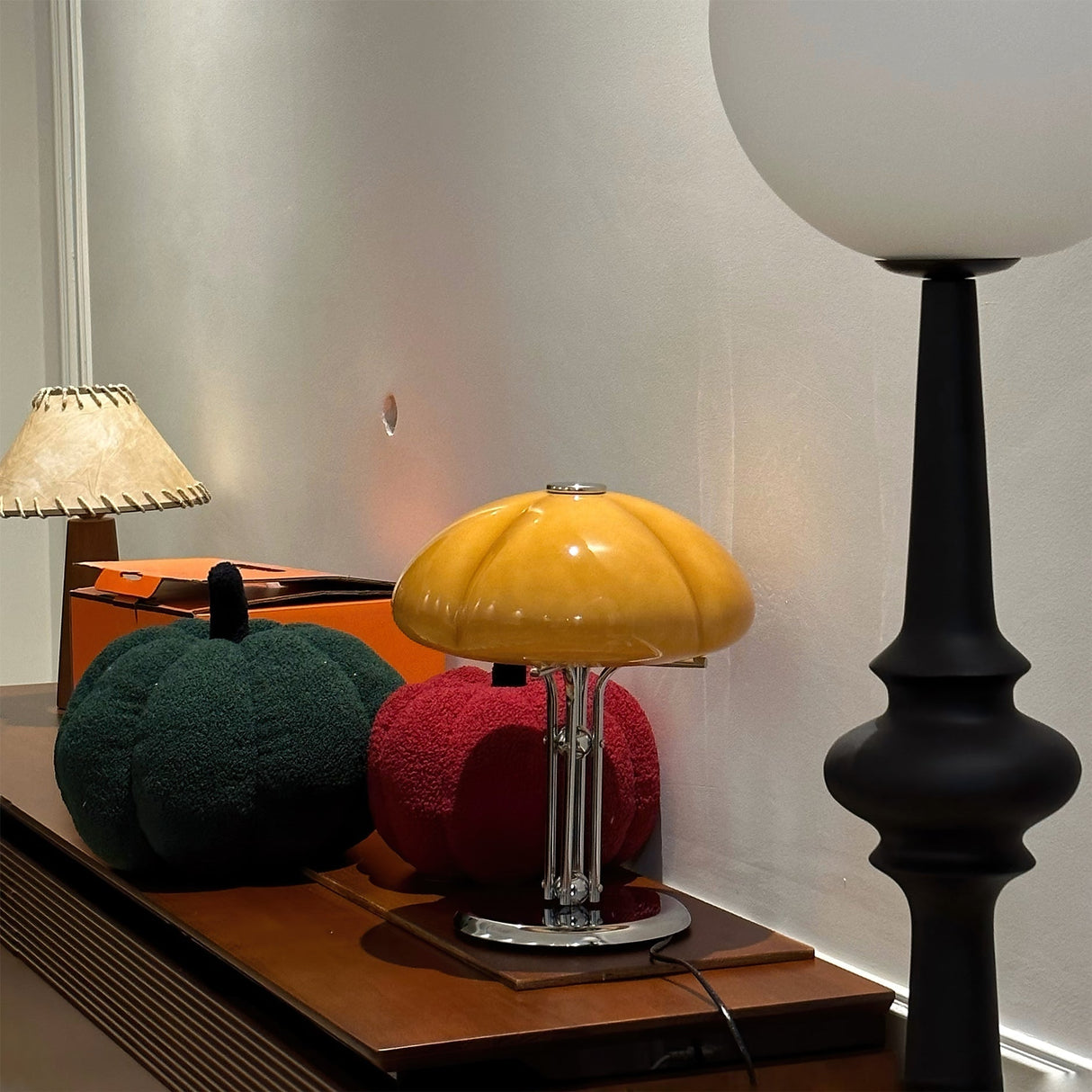 Retro Glass Desk Lamp  Orange Mushroom Shade Chrome Base - Product detail 22
