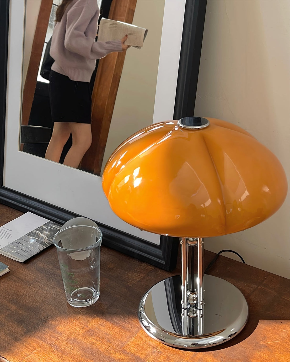 Retro Glass Desk Lamp  Orange Mushroom Shade Chrome Base - Product detail 17