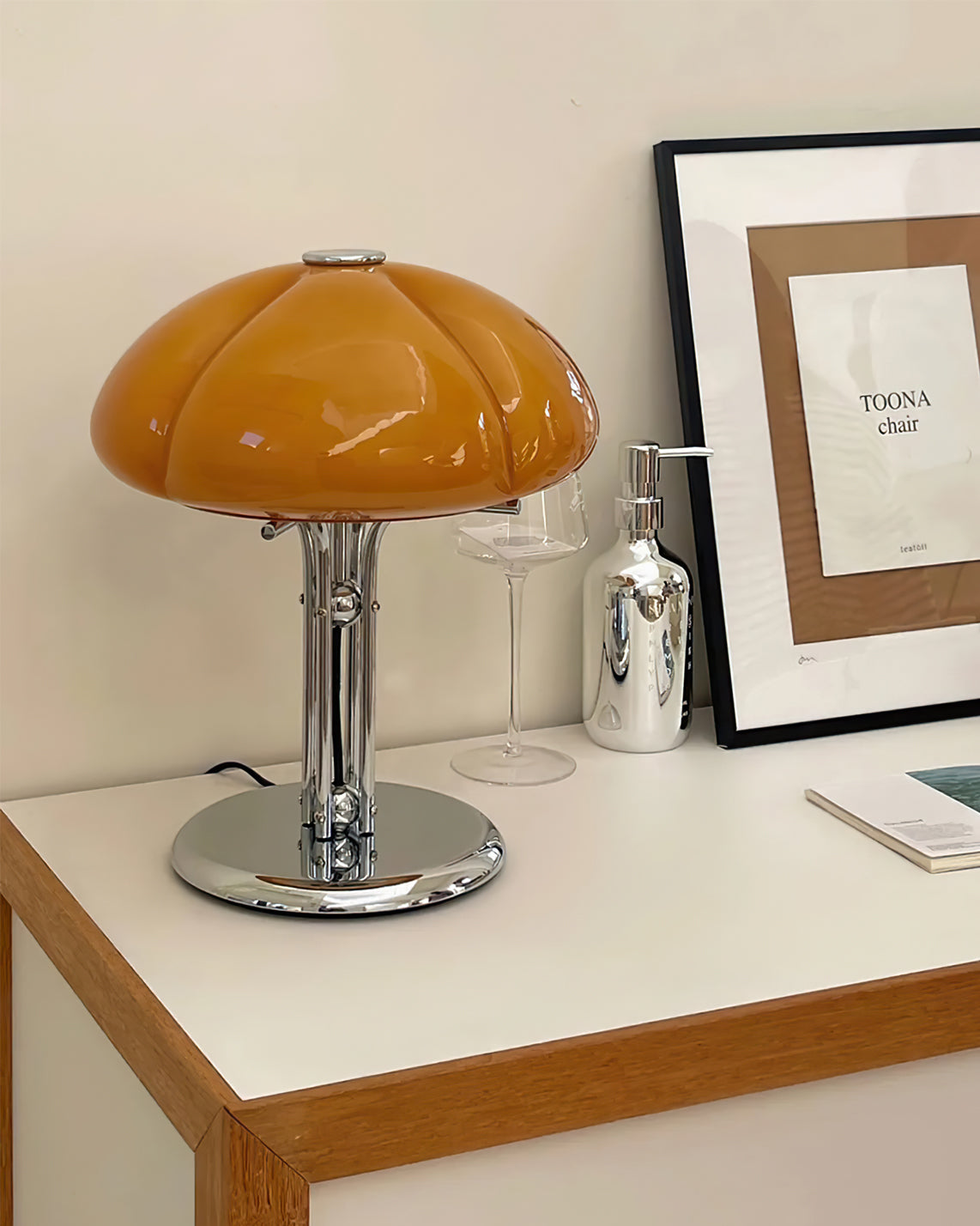 Retro Glass Desk Lamp  Orange Mushroom Shade Chrome Base - Product detail 8