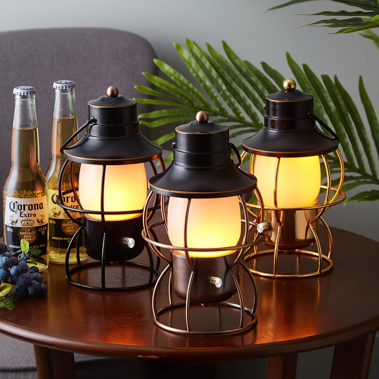 Vintage Railway Table Lamp  Metal Cage LED Lantern - Detailed view