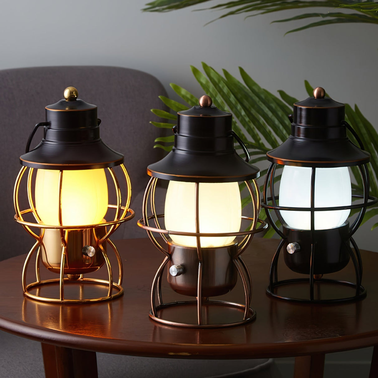 Vintage Railway Table Lamp  Metal Cage LED Lantern - Product detail 4
