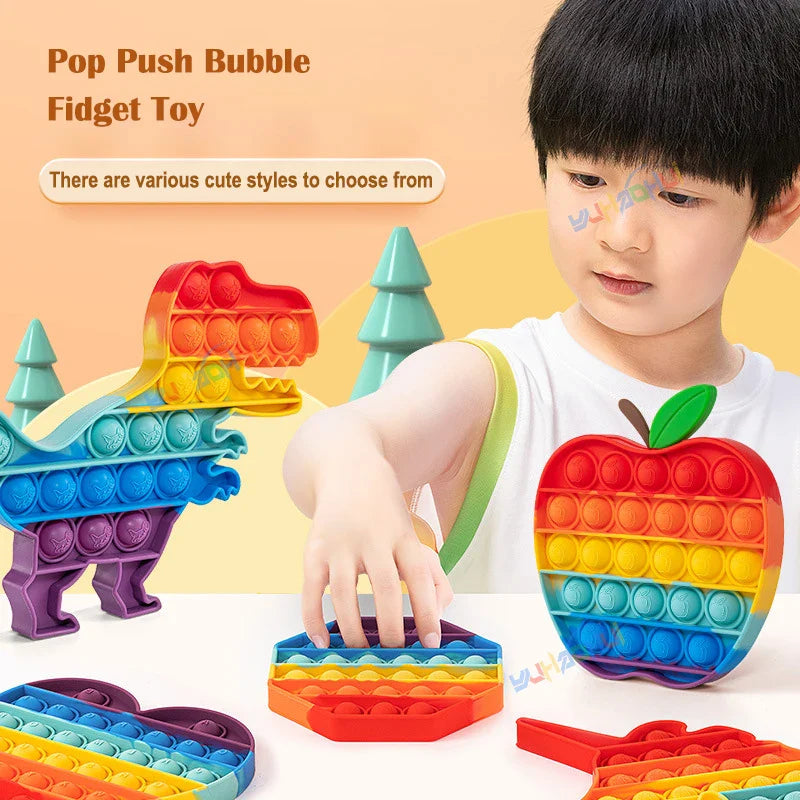 Sensory Pop Fidget Toy  Rainbow Animal Shapes Design - Detailed view
