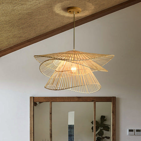 Japanese Pendant Light  Double-Tier Rattan Shade - Detailed view
