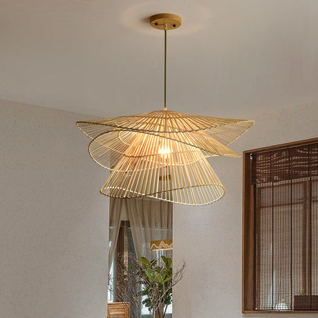Japanese Pendant Light  Double-Tier Rattan Shade - Product example