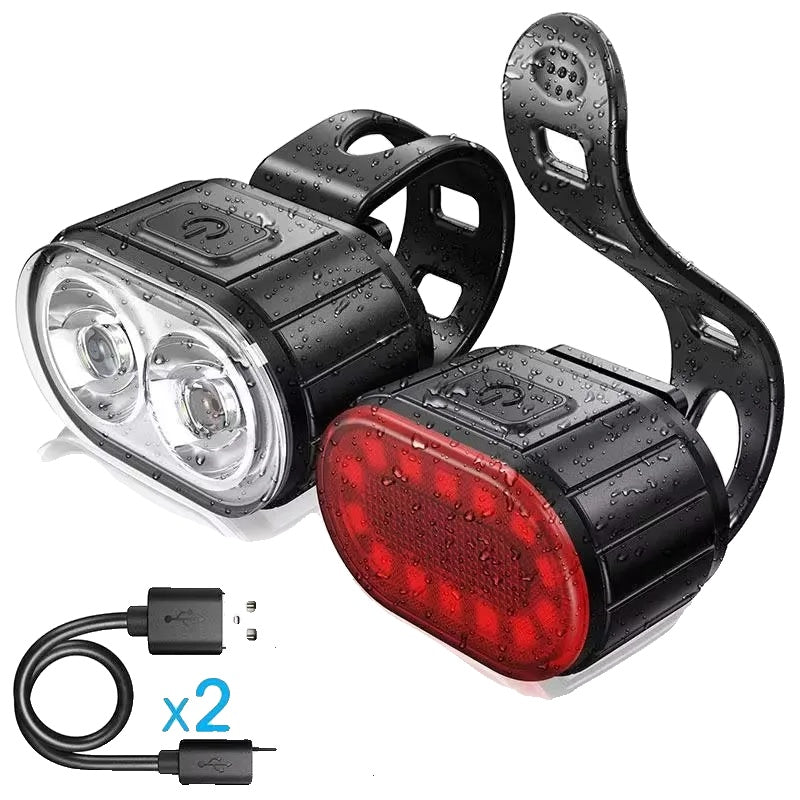 USB Rechargeable Bike Light Set  Front  Rear LED Safety Lights - Product showcase