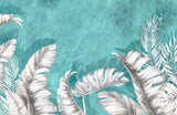 Tropical Mural Wallpaper | White Palm Leaves on Turquoise