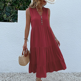 Bohemian Summer Dress  V-Neck Tiered Maxi with Button Detail - Product detail 6
