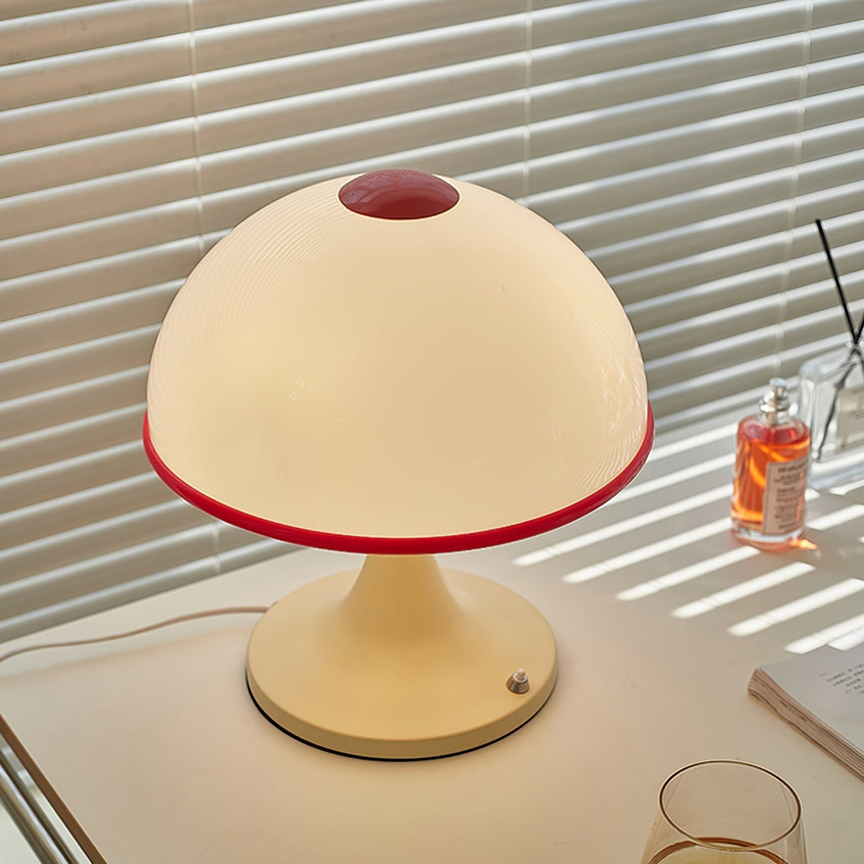 Retro Table Lamp  White Dome with Red Trim - Product example