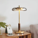 Modern LED Table Lamp  Glass Dome With Wood Accent - Detailed view